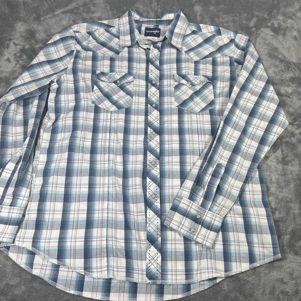 Wrangler Western Shirt Men XL Plaid Long Sleeve Cowboy Pearl Snap Farm Lot of 2 - Picture 2 of 6